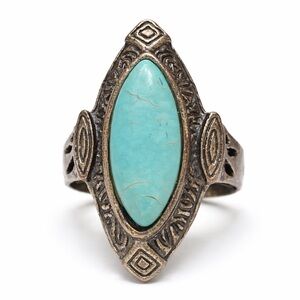 Vintage West Texas Turquoise Statement Ring Size 7.25 Southwestern Boho Artisan
